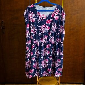 New look inspire navy / dark grey with pink flowers dress